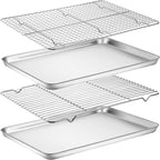 Baking Sheet with Rack Set, Yododo Set of 4 (2 Sheets + 2 Racks), Stainless Steel Cookie Sheet Baking Pan Tray with Cooling Rack, Non Toxic & Heavy Duty & Easy Clean - Size of 17½ inch