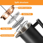 Black French Press Stainless Steel 34oz, Double Wall Insulated Coffee Press 1L for travel camping with 2 Extra Filter Screens and 1 Coffee Spoon（8cup 1000ml）