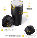 RTIC 30oz Essential Tumbler with Lid, Insulated, Stainless Steel, Metal, Double Wall Vacuum-Insulation, Ceramic Lined, Travel Cup for Iced Coffee, Tea, Hot and Cold Drink, Black