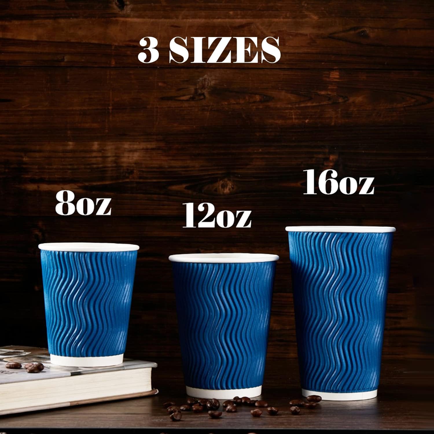 Lamosi 120 Pack 8 oz Disposable Coffee Cups, Insulated Corrugated Paper Cups, Kraft Ripple Wall Cups for Hot Beverage or Cold Drinks Office/Home/Party/Travel/Cafe (Navy)