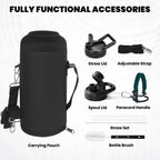 Insulated Water Bottle 87 oz, Triple Wall Vacuum Stainless Steel (Cold for 48 Hrs), Leak Proof & Non-BPA, Modern Water Flask Jug with Paracord Handle & Straw Spout Lids, Dark Green