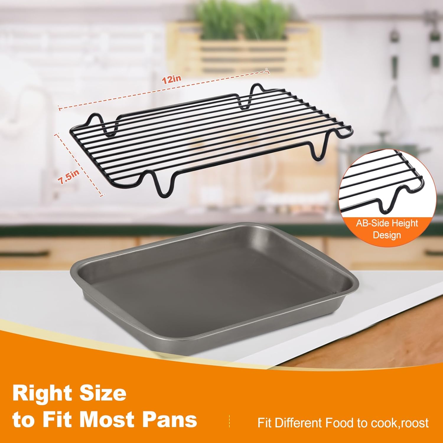 Roasting Rack,Heavy Duty Turkey Rack for Roasting Pan,Oven Roasting Rack Insert for Baking,Oven Cooking,Cooling and Grilling with Integrated Feet,Nonstick Coating,Dishwasher Safe(12"x 7.5")