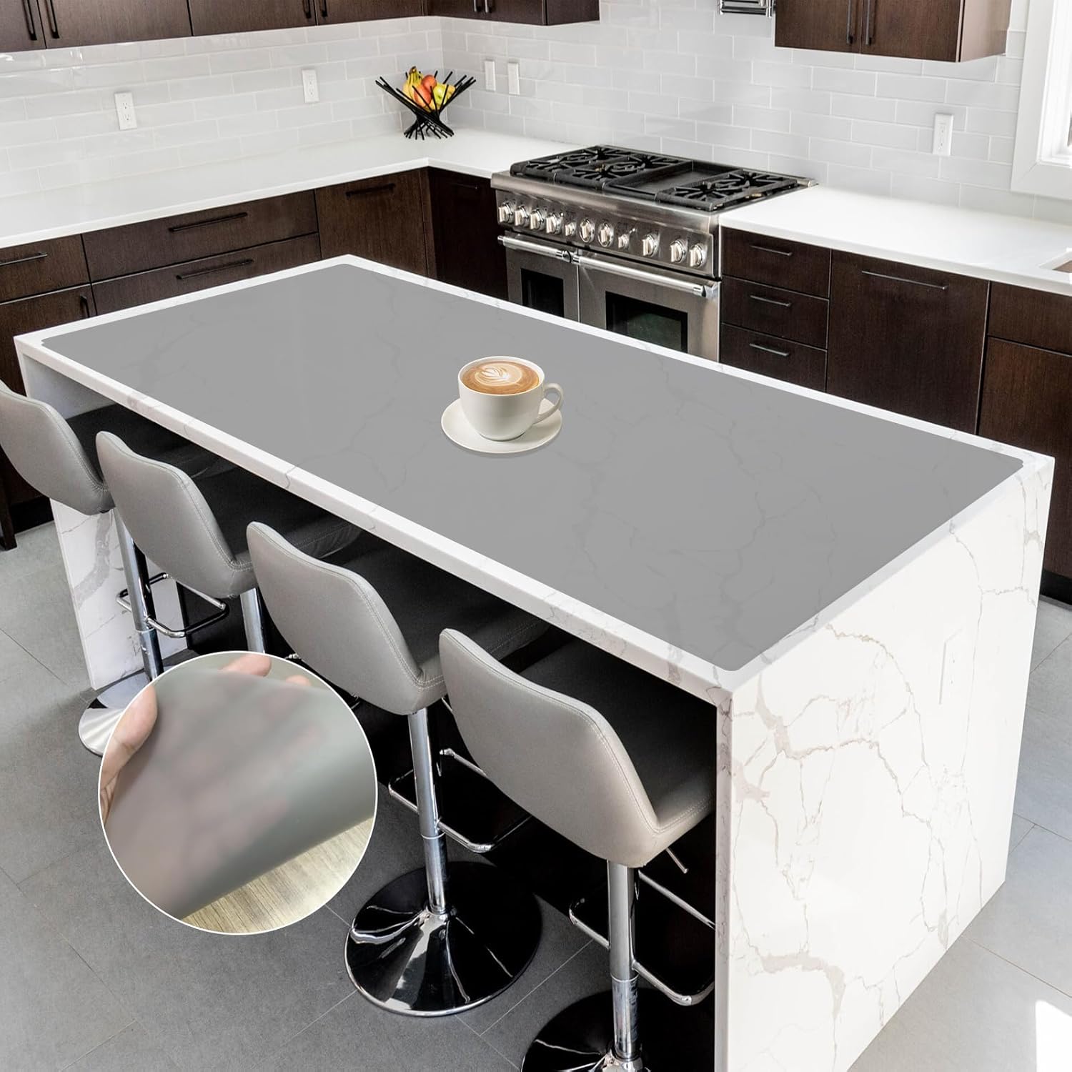 Silicone Mats for Kitchen Counter, 47.3"x23.6"(120cmx60cm) Large Heat Resistant Mat Kitchen Island Waterproof 2MM Thick Countertop Protector Mat Nons-slip Extra Large Counter Mat, Translucent Gray