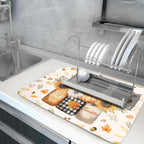 Autumn Sunflowers Vase Dish Drying Mat for Kitchen Counter,Fall Pumpkin Maple Leaves Drying Mat 18 x 24 Inch with High Absorbent Microfiber Dish Drying Drainer Mat for Coffee Bar