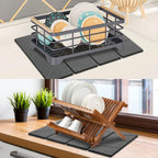 2 PCS Large Stone Dish Drying Mat for Kitchen Counter Quick Dry Stone Dishes Mats Marbled Water Absorbing Diatomaceous Earth Drying Pad for Countertop Bottles Utensils Cups (Carved Gray 24"x16"&8"x4")