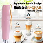Nahida Pink Milk Frother Wand for Coffee, Frother Handheld Rechargeable Electric Whisk with 3 Heads 3 Speeds Drink Mixer Coffee Frother Foam Maker For Latte, Cappuccino, Hot Chocolate, Egg