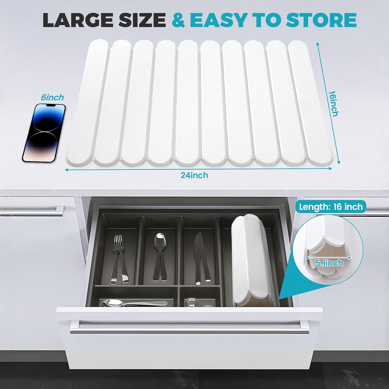 Extral Large Quick Dry Stone Drying Mat for Kitchen Counter,24"(L)x16"(W) Collapsible Eco-Friendly Absorbent Diatomaceous Earth Mat for Dishes Cups,Dish Drying Mats (White-Ellipse, 24x16 inch)