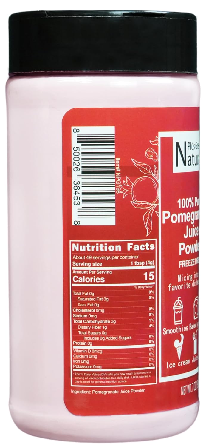 NPG Freeze-Dried Pomegranate Juice Powder 7 Oz, Seedless Fine Powder 100% Natural for Smoothies, Beverages, Baking, and Cooking, Vegan-Friendly, Light Pink Color
