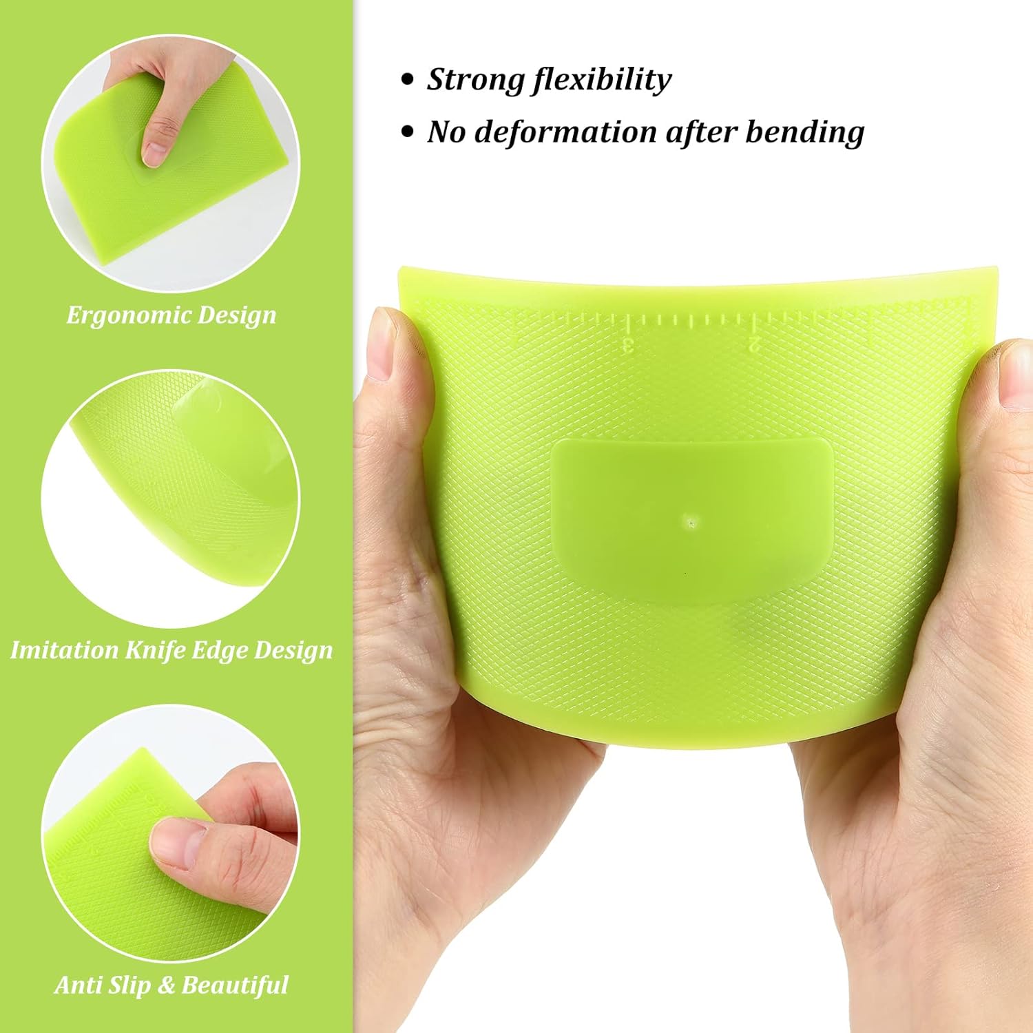 4 Piece Plastic Dough Scraper Bowl Scraper Flexible Multipurpose Food Scraper Plastic Dough Cutter for Bread Cake Dough Fondant Icing (White, Green, Yellow, Red)