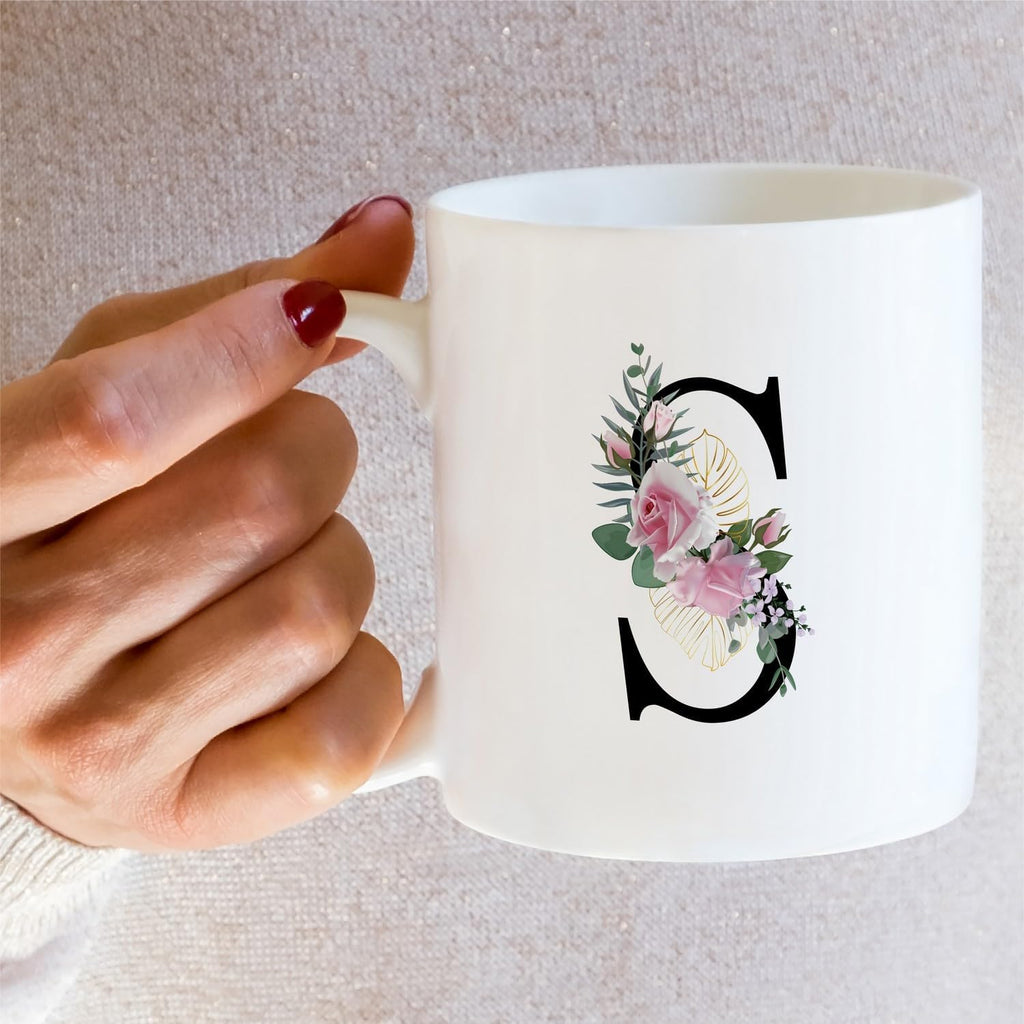 Retreez Initial A-Z Floral Botanical Bouquet Alphabet Monogrammed Monogram Mug 11 Oz Ceramic Tea Coffee Mugs - Appreciation Thank You Wedding Birthday Gifts for her friend coworker sister - S Initial