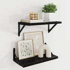 Dreamland Deep Floating Shelves for Wall, 16W x 8D Wall Mounted Shelves Set of 2, Floating Shelves Bedroom with Sturdy Metal Brackets for Living Room, Bathroom and Kitchen, Black