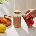 4pcs Set-16oz, Glass Cups with Bamboo Lids and Glass Straw - Beer Can Shaped,CuteTumbler Cup,Soda,deal for Cocktail,Iced Coffee Cups,4 Cleaning Brushes
