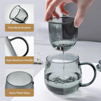 Glass Tea Cup with Infuser and Lid, 17.6oz/520ml Large Borosilicate Teacup, Clear Mug for Loose Leaf Tea, Blooming Tea, Tea Bags - Perfect Christmas or Birthday Gift for Men