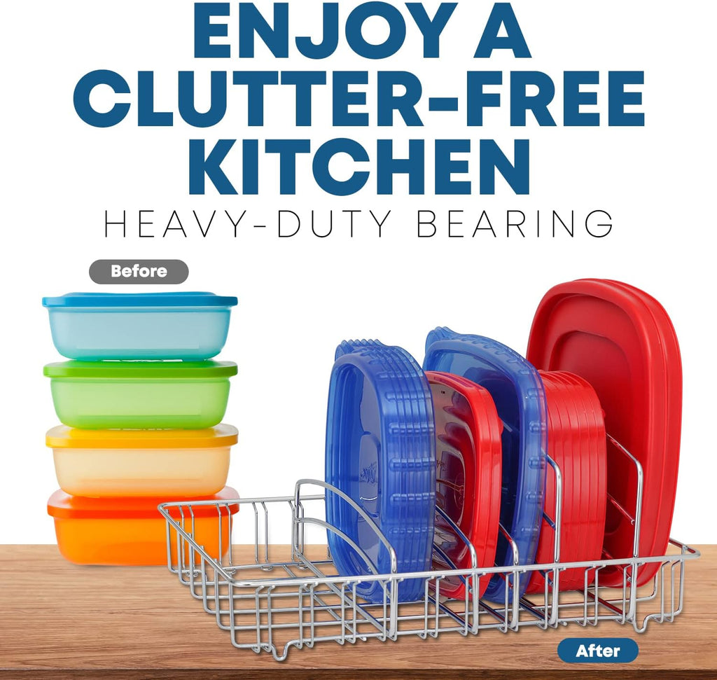 Food Container Lid Organizer - Lid Storage Holder, Large, Chrome