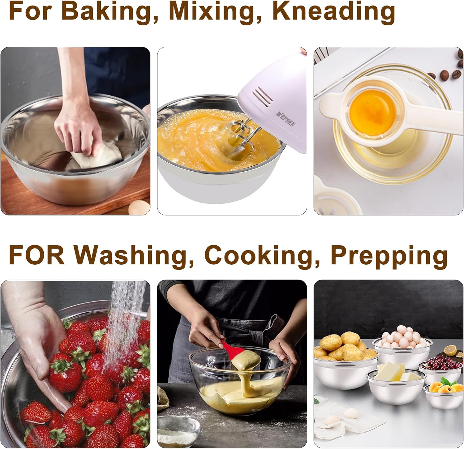 Hand Mixer Electric Mixing Bowls Set, 5 Speeds Handheld Mixer with 4 Nesting Stainless Steel Mixing Bowl, Measuring Cups Spoons 200W Kitchen Blender Whisk Beater Baking Supplies For Beginner