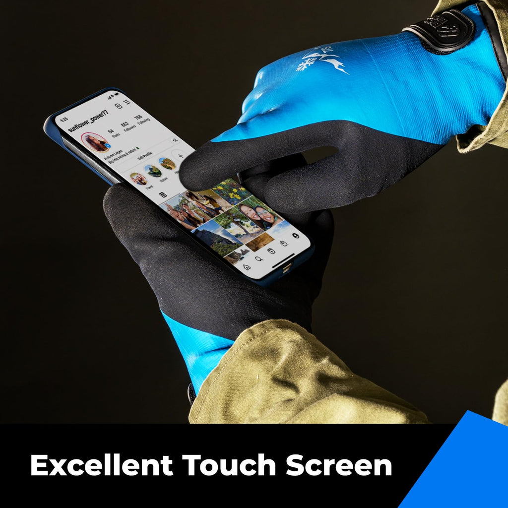 toolant 100% Waterproof Gloves Bulk Pack, 3 Pairs, Winter Work Gloves for Cold Weather, Touchsreen, Warm Freezer Gloves, Thermal Insulated, With Grip, Blue, Medium