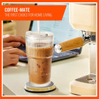 20oz Ribbed Glass Tumblers with Lids & Straws, Ideal for Iced Coffee, Cocktails & More - Includes Cleaning Brush