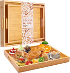 Wooden Serving Tray with Handles Bamboo Decorative Large Coffee Table Food Trays for Breakfast Dinner Restaurants Party or Home Decor Outdoor Scenarios 2 Packs