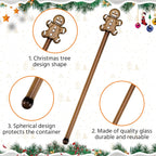 12 Pcs Christmas Glass Drink Stirrers 7 Inch Xmas Stir Sticks Reusable 3D Coffee and Cocktail Stirrers Hot Cocoa Bar Supplies for Holiday Party Favors (Gingerbread Man)