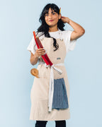 Caldo Linen Kitchen Apron for Cooking- Mens and Womens Linen Bib Apron for Professional Chef, Server, or Barista- Adjustable with Pockets (Bone)