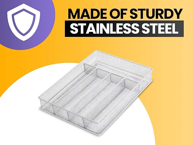 YBM Home Metal Silverware Organizer for In-Drawer Cutlery Storage, 3 Compartment Mesh Cutlery Flatware Tray Sorts Kitchen Utensils, Great for Office Supplies 1150s