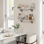 RICHFOCUS Floating Shelves for Wall Decor, 35.4W x 8D Wall Shelves Set of 2, 8 Inch Deep Rustic Wood Shelves Wall Mounted with Brackets, Long Floating Shelves for Living Room Bedroom Kitchen, White