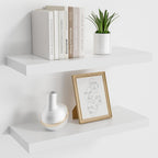 Vivelove Wooden Floating Shelves for Wall 16” x 8”x 1.4”, Bathroom Shelf Over The Toilet with Invisible Brackets, Unfinished Wall Shelves for LivingRoom, Kitchen, Bedroom, Home Decor, Set of 2 - White