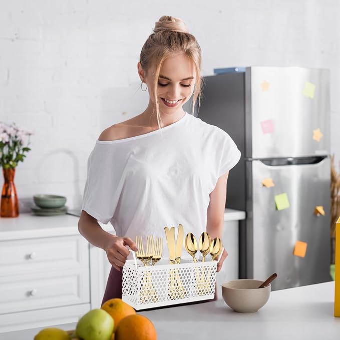 Kitchen Utensil Holder with 3Compartments Metal Mesh Silverware Caddy Organizer with Sturdy iron Base for Kitchen Countertop，Black Cooking Utensil Crock