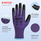 KAYGO Safety Work Gloves PU Coated,12 Pairs KG11PB Seamless Knit Glove for Men and Women, with Smooth Grip on Palm and Fingers, Ideal for General Duty Work (M, Purple)