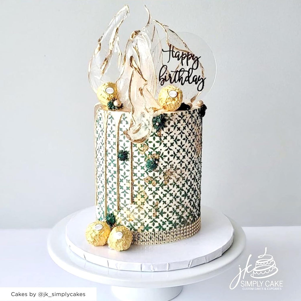 Cake Baking Stencil - Seamless Delicate Pattern for Decorating Tall Double Barrel Cake to Use with Buttercream, Royal Icing, Ganache, Paint, Airbrush (ORNA)