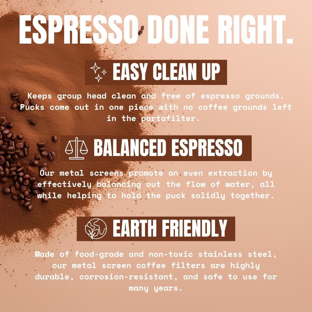 PuckBuddy 58.5mm Espresso Puck Screen (3 Pack) - Lower Shower Screen - Metal Contact Screen for 58mm Portafilter Filter Basket - 1.7mm Thickness 150μm Mesh - 316 Stainless Steel (58.5mm)