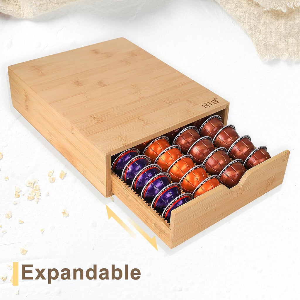 HTB Coffee Pods Storage Drawer for Organizing Nespresso Capsules, Can Be Used In Coffee Station, Kitchen, Home, Office, Holds 40 CoffeePods