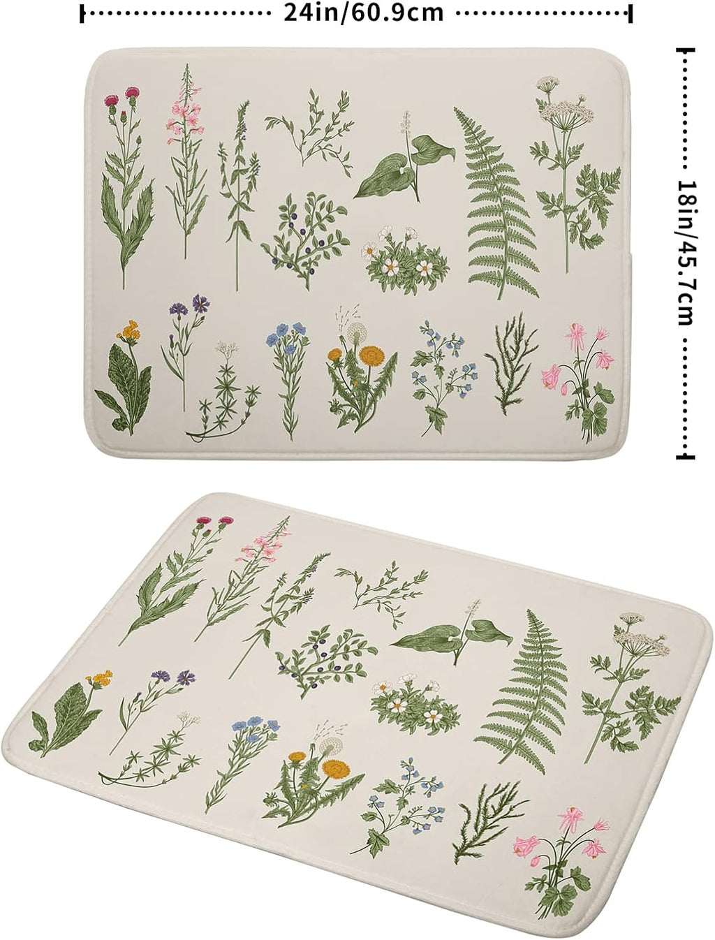 Sage Herb Dish Drying Mat For Kitchen Counter 18x24 In Leaves Microfiber Absorbent Dishes Pad Wild Plant Drying Mat Floral Drying Pad Green Decor Dish Drainer Rack Mats For Coffee Bar Mats