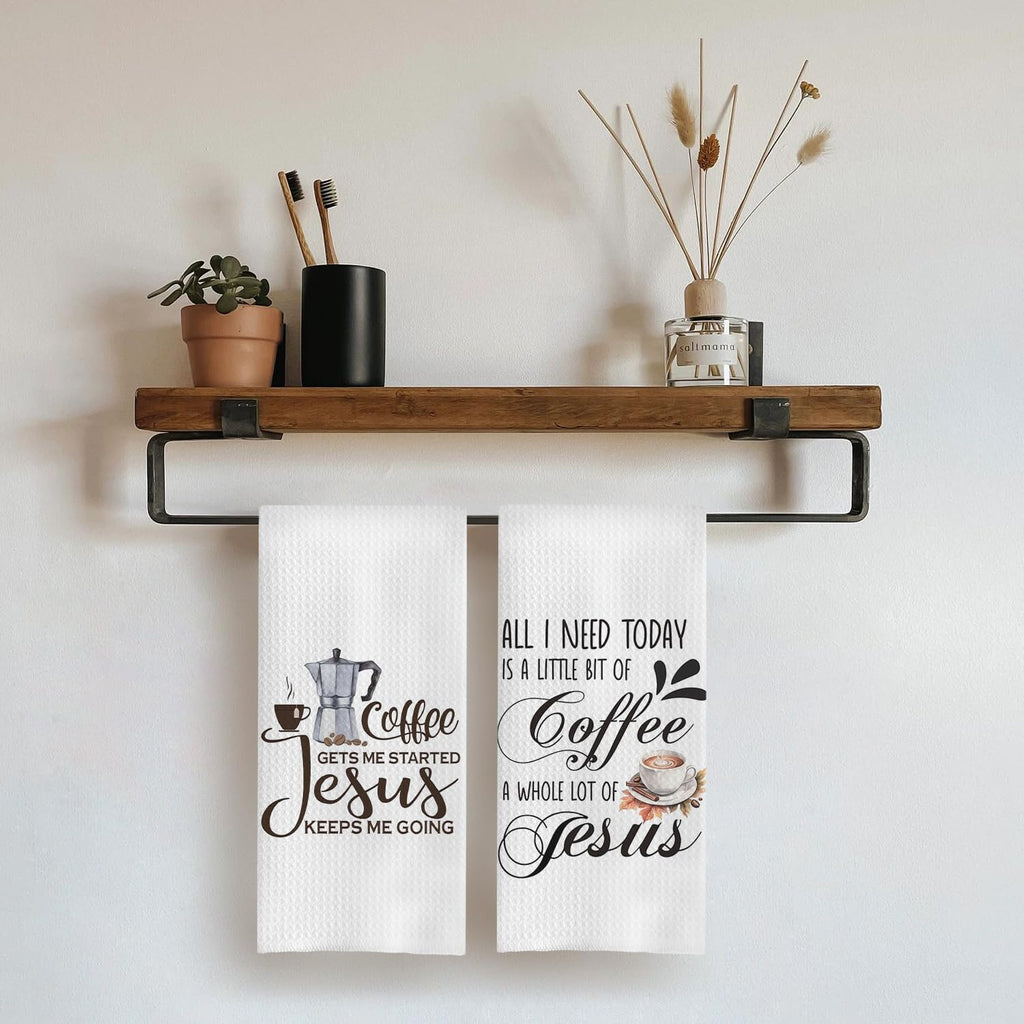 Christian Coffee Kitchen Towels, Decor, Bar Gifts, Dish Towels, 16x24 Inches Set of 2