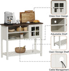 ChooChoo Farmhouse Coffee Bar Cabinet, Buffet Cabinet with Storage, Sideboard Buffet with Glass Door, Console Table for Kitchen, Hallway, Entrance, White