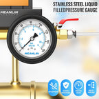MEANLIN MEASURE 0~160Psi Stainless Steel Liquid Filled Pressure Gauge 1/4" NPT 2.5" FACE DIAL with Rubber Protective Sleeve, Center Back Mount