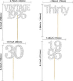 Gyufise 24Pcs Happy 30th Birthday Cupcake Toppers Glitter Thirty 30 Fabulous Vintage 1995 Cupcake Picks for 30th Birthday Wedding Anniversary Party Cake Decorations Supplies Silver