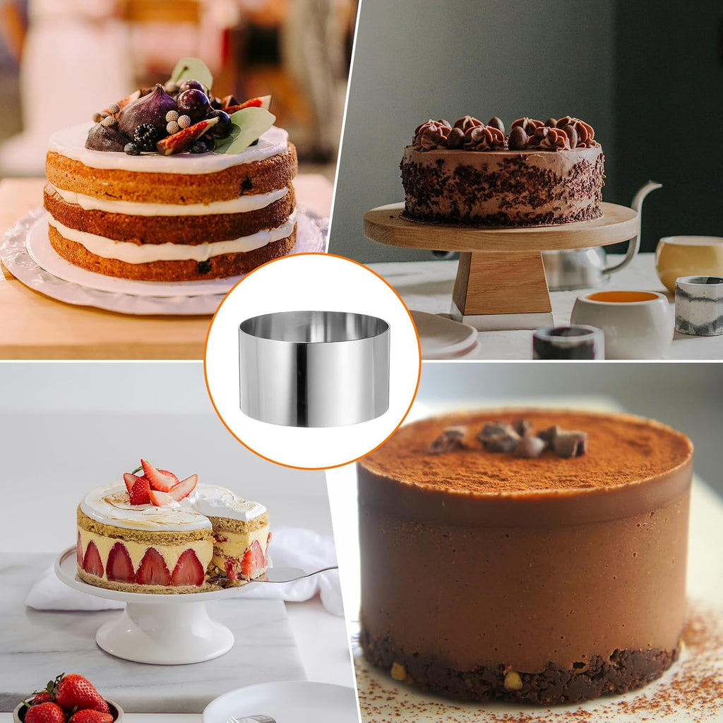HARFINGTON Round Cake Ring 4 x 2 Inch Seamless Stainless Steel Pastry Mousse Dessert Ring Mirror Coating for Baking Cooking Making Tool