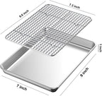 Baking Sheet with Rack Set [2 Pans + 2 Racks], Wildone Stainless Steel Cookie Sheet Baking Pan Tray with Cooling Rack, Size 10 x 8 x 1 Inch, Non Toxic & Heavy Duty & Easy Clean