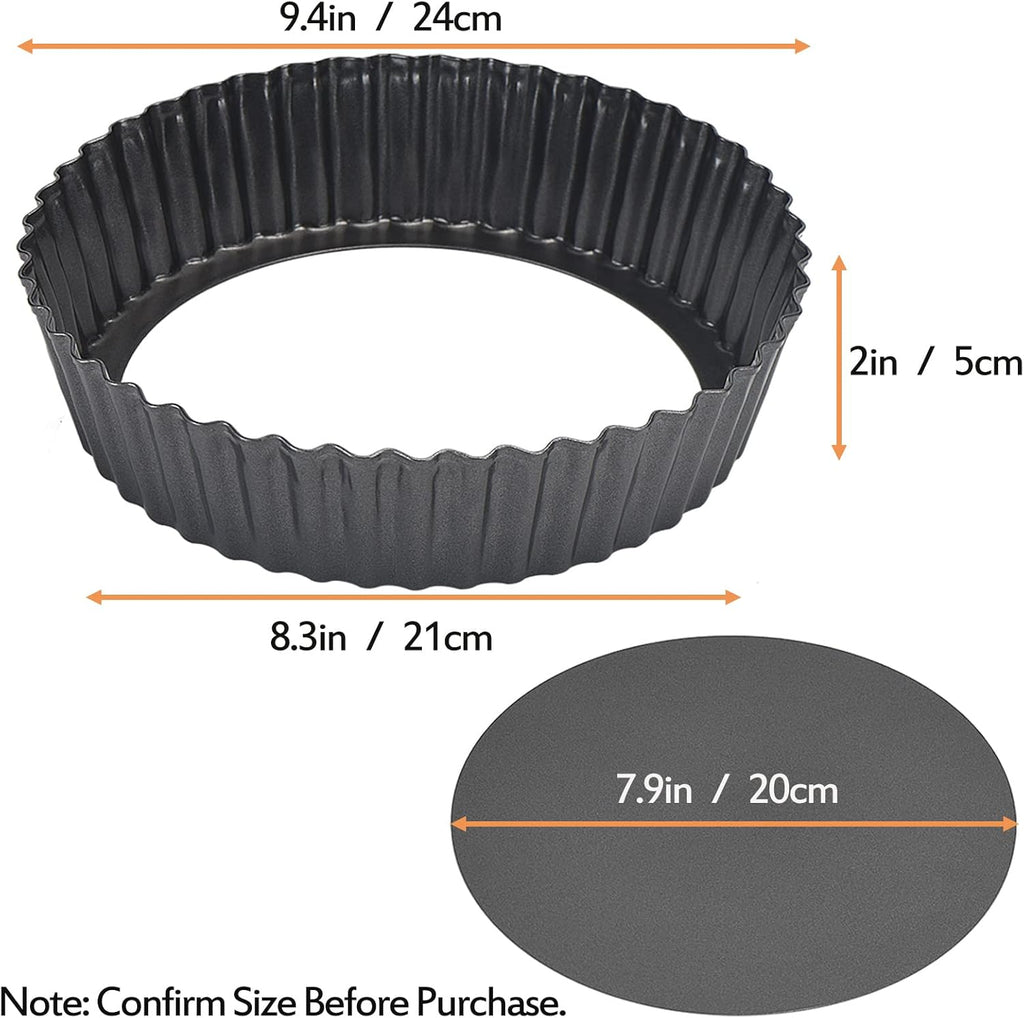 2 Pack Nonstick Tart Pan, Quiche Pan, Carbon Steel Deep-dish Pie Pan with Removable Loose Bottom (9.4 In)