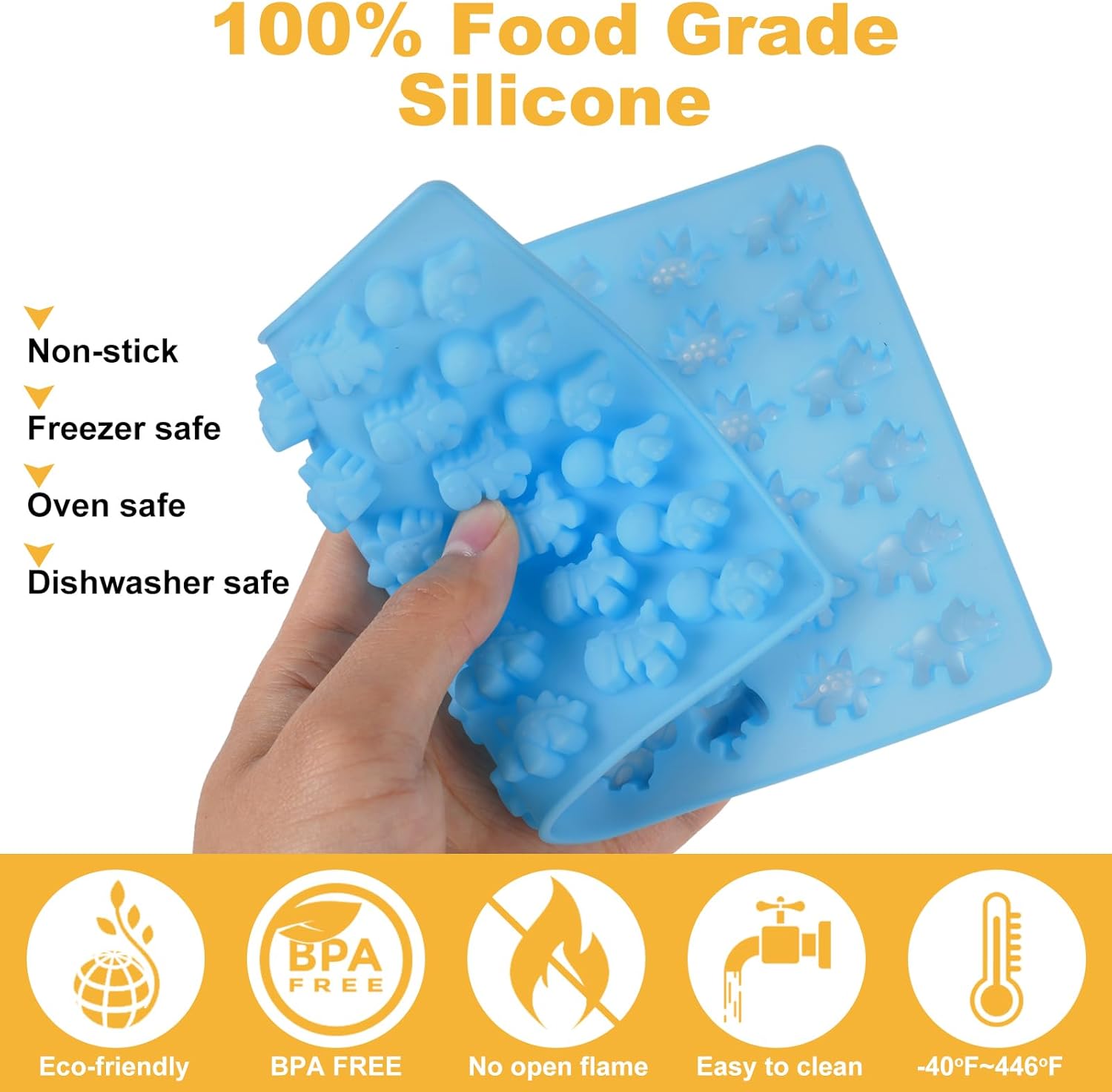 Silicone Gummy Bear Molds,4Pcs Non-stick Chocolate Candy Molds with 2 Droppers Including Mini Dinosaur, Bear Shape, Hearts and Mini Donut