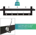 SMIBUY Coat Hooks with Shelf Wall-Mounted, 29.2 Inch Entryway Coat Rack for Wall, Bamboo Hanging Shelf with 5 Double Metal Hooks for Bathroom, Bedroom, Kitchen, Living Room, Mudroom (Black+Silver)