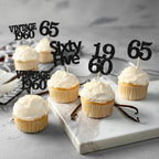 Gyufise 24Pcs Vintage 1960 Cupcake Toppers Glitter Cheers to 65 Fabulous Sixty Five Cupcake Picks 65th Birthday Wedding Anniversary Party Cake Decorations Supplies Black