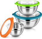 HaWare Mixing Bowls with Airtight Clear Lids, 6-Piece Stainless Steel Strong Nesting Bowls Set, Metal Salad Bowl for Cooking, Prepping, Baking, Serving & Food Storage, Size 4.6, 3, 1.5QT, Colorful