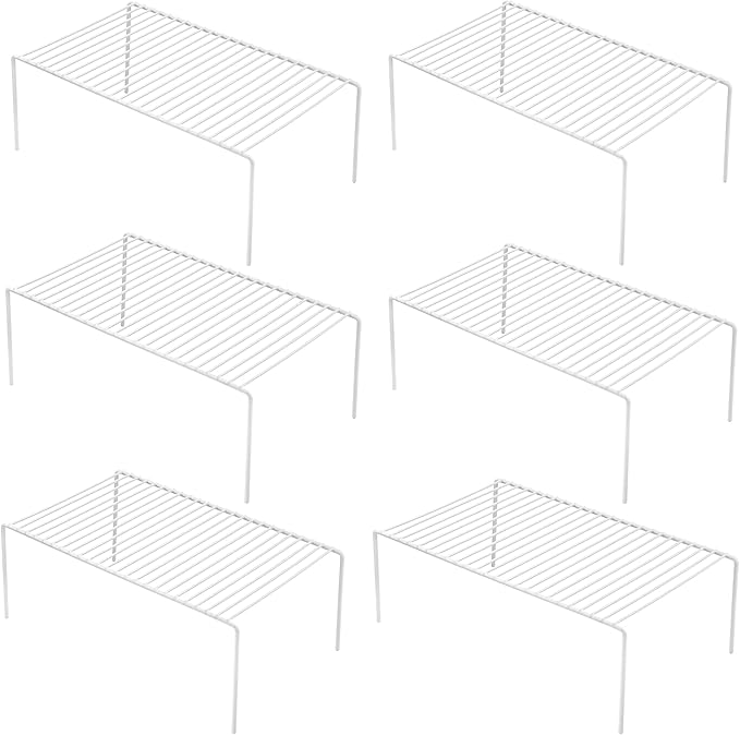 iPEGTOP Set of 6 Kitchen Cabinet Shelf Organizer, Medium (13 x 9.4 Inch) Bathroom Cabinet Organization Wire Shelf Rack, Rustproof Storage Space Saver Shelves for Countertops Pantries Utensils -White