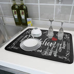 Black Coffee Bar Dish Drying Mats for Kitchen Counter 18x24 Inch, Kitchen Drying Mat, Kitchen Coffee Bar Dishes Pad Dish Drainer Rack Mats Absorbent Fast Dry Kitchen Accessories