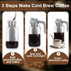 Cold Brew Coffee Maker Pitcher,32 Oz Glass Mason Jar Pitcher with V-shaped Pour Spout Handle Lid,Stainless Steel Filter for Iced Coffee,Iced tea,Breast Milk,Fruit Drinks,lemonade-Gray
