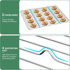 Stainless Steel Baking Sheets with Rack, HKJ Chef Cookie Sheets and Nonstick Cooling Rack & Baking Pans for Oven & Toaster Oven Tray Pans, Rectangle Size 12.5L x 10W x 1H inch & Non Toxic & Healthy