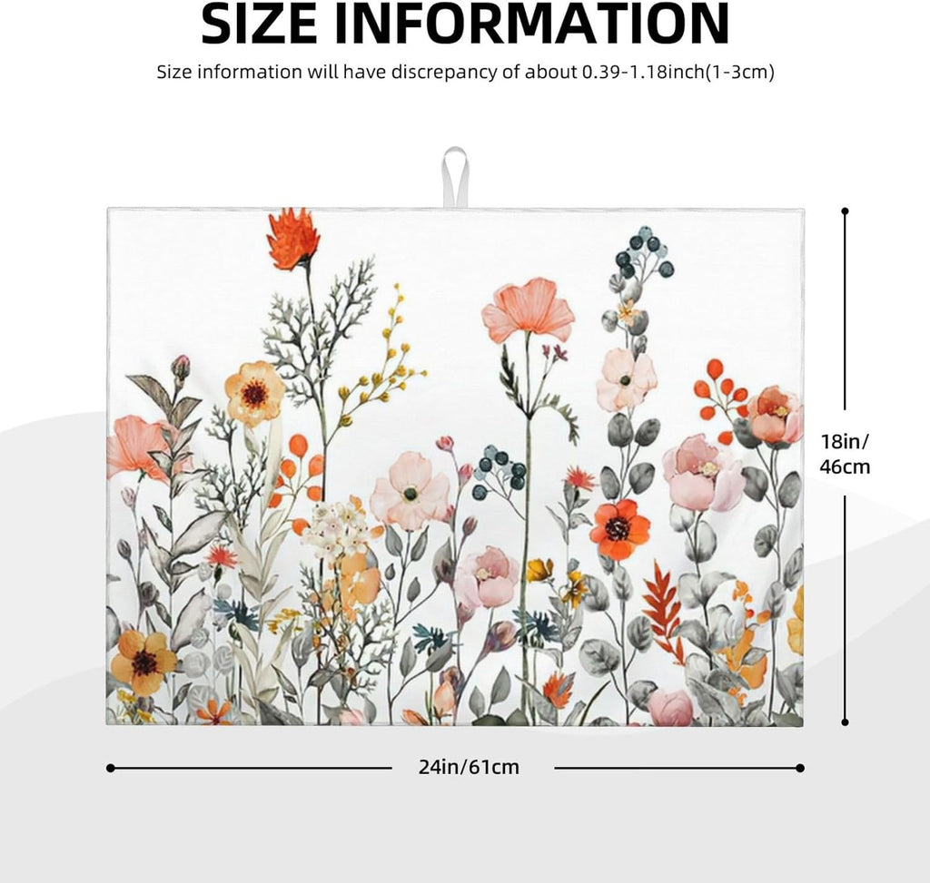 2Pcs Dish Drying Mats Faucet Mats Sets Large Size Coffee Mats Sink Faucet Mat Splash Guard for Kitchen Counter Bathroom Sink Coffee Bar Kitchen Decor (Colorful Wildflowers, 18"x24" 15" x 5.5"Set)