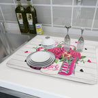 Valentine's Day Rose Flower Dish Drying Mat for Kitchen Counter,Mason Jar Pink Love Heart Drying Mat 18 x 24 Inch with High Absorbent Microfiber Drainer Mat for Coffee Bar